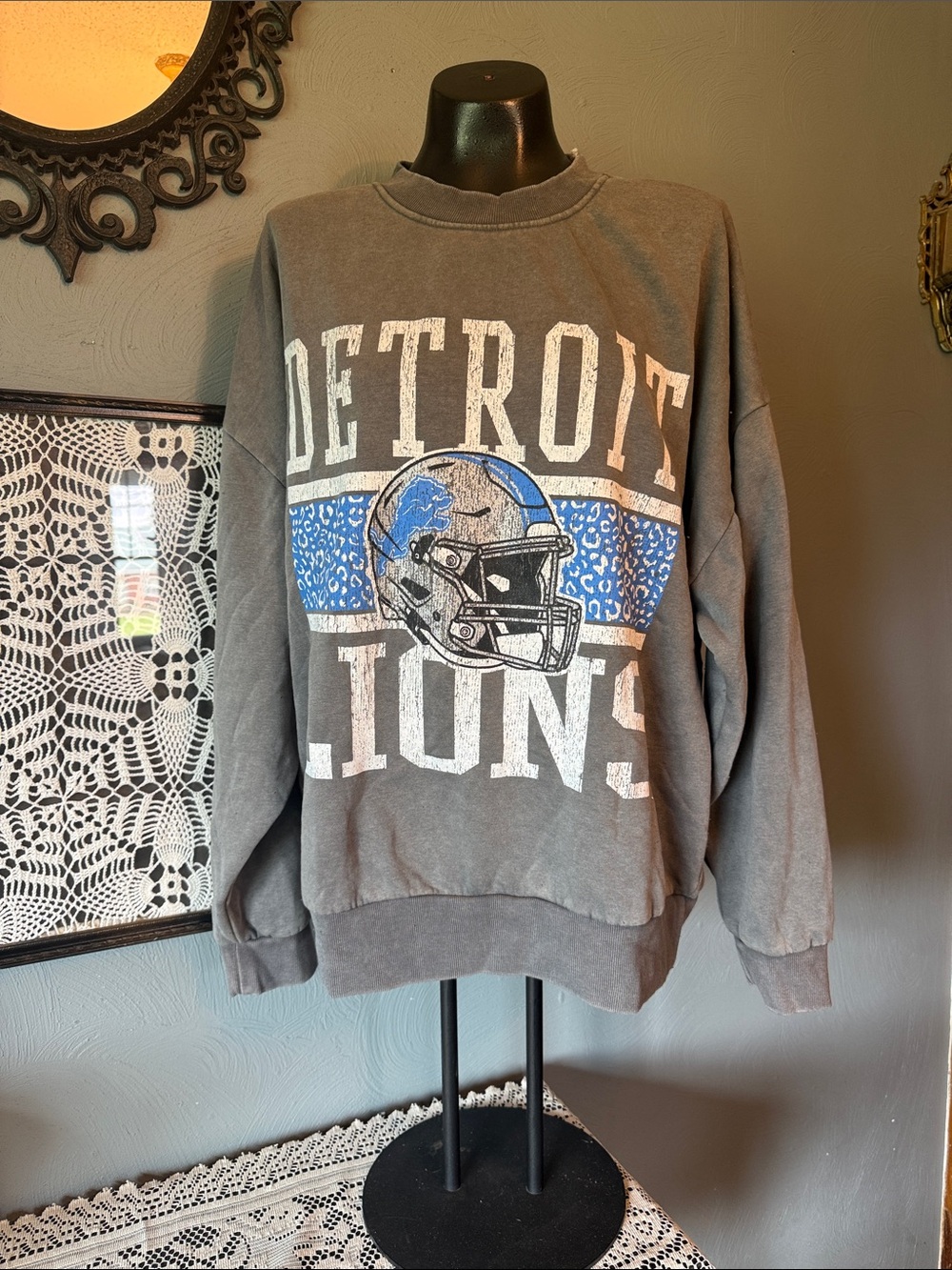 Detroit Lions Vintage Gray Crewneck Sweatshirt